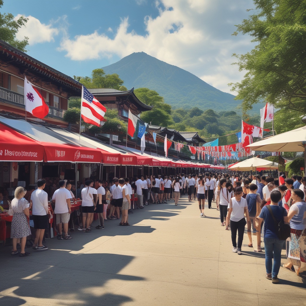 Community event with Japan, Taiwan, and Hong Kong flags