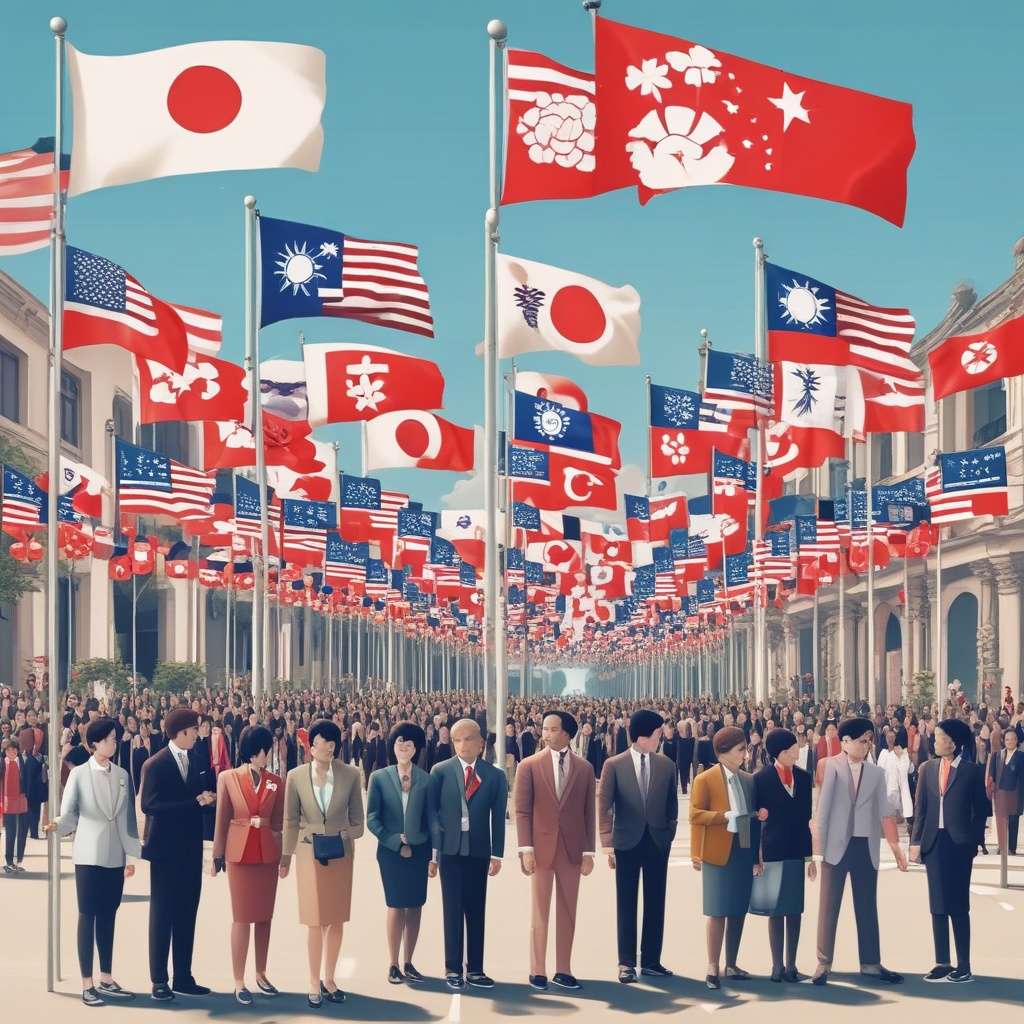 Event with flags of Japan, Taiwan, and Hong Kong